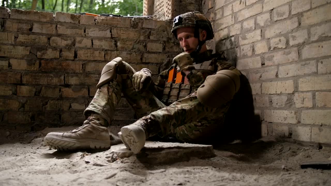 Stock Video Exhausted Soldier After A Battle In A War Zone Live Wallpaper For PC - Free Download