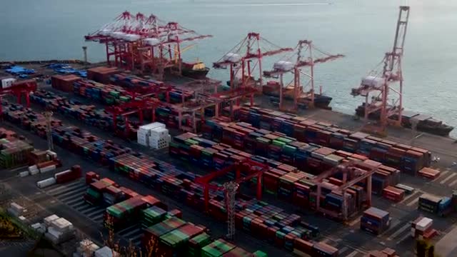Stock Video Large Container Area On A Cargo Ship Shoreline Aerial View Smal Animated Wallpaper - Free Download