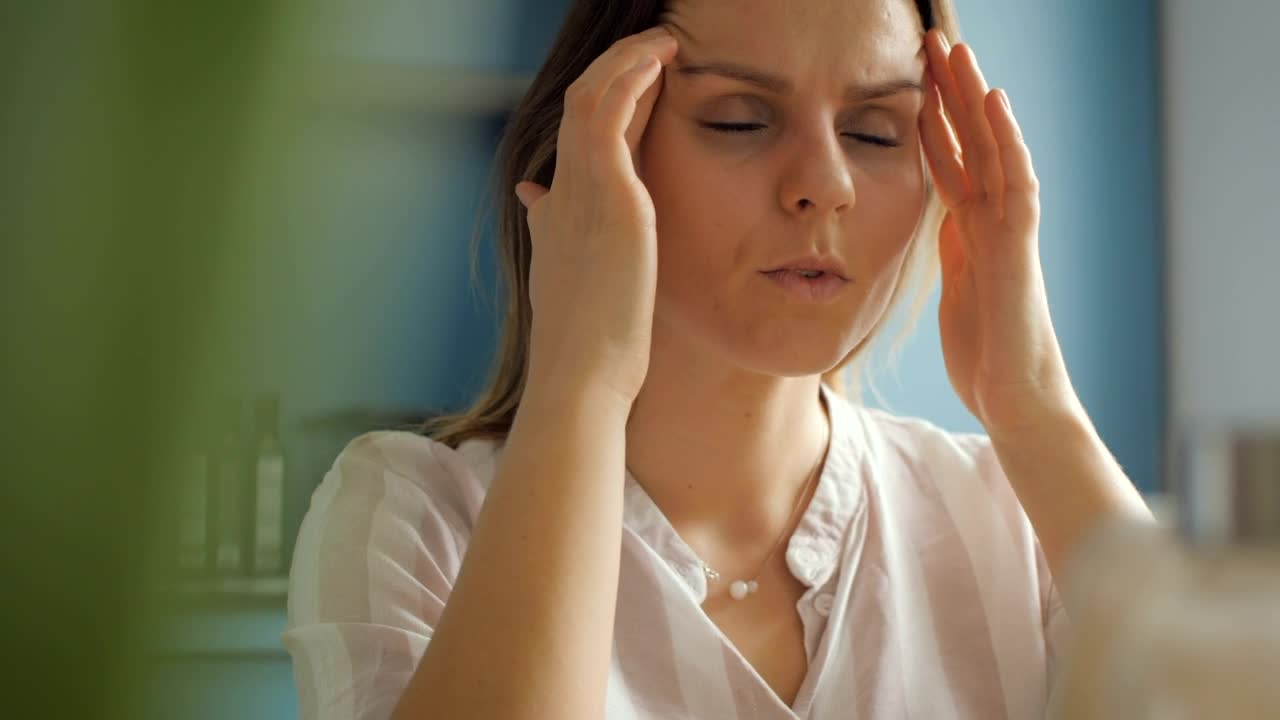 Free Video Stock Stressed Woman Massages His Face Live Wallpaper - Free Download