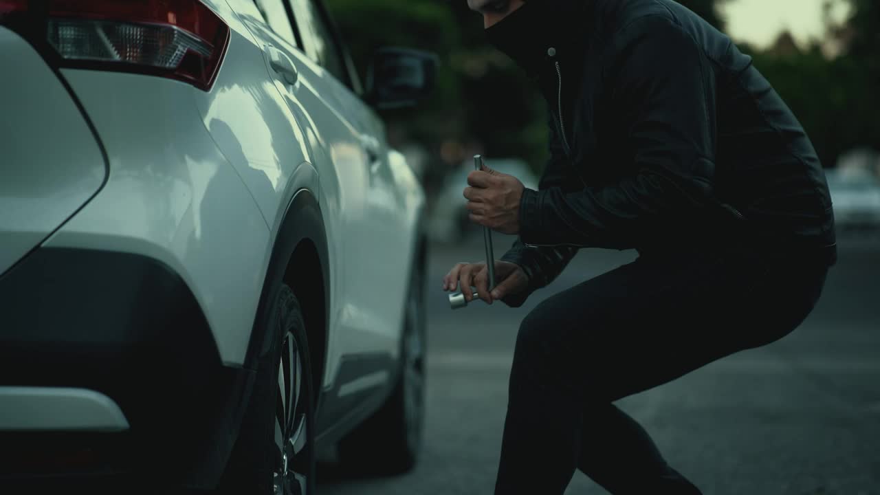 Free Video Stock thief tries unsuccessfully to steal a car tire Live Wallpaper - Free Download