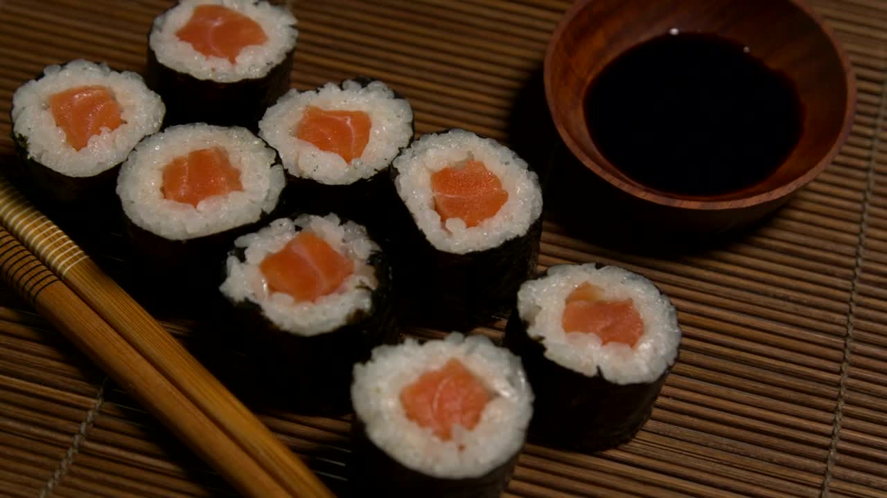 Free Video Stock sushi rolls filled with salmon Live Wallpaper - Free Download