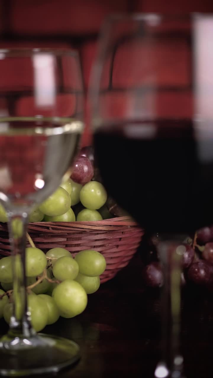 Stock Video Glasses With Red And White Wine With A Basket Of Live Wallpaper For PC - Free Download