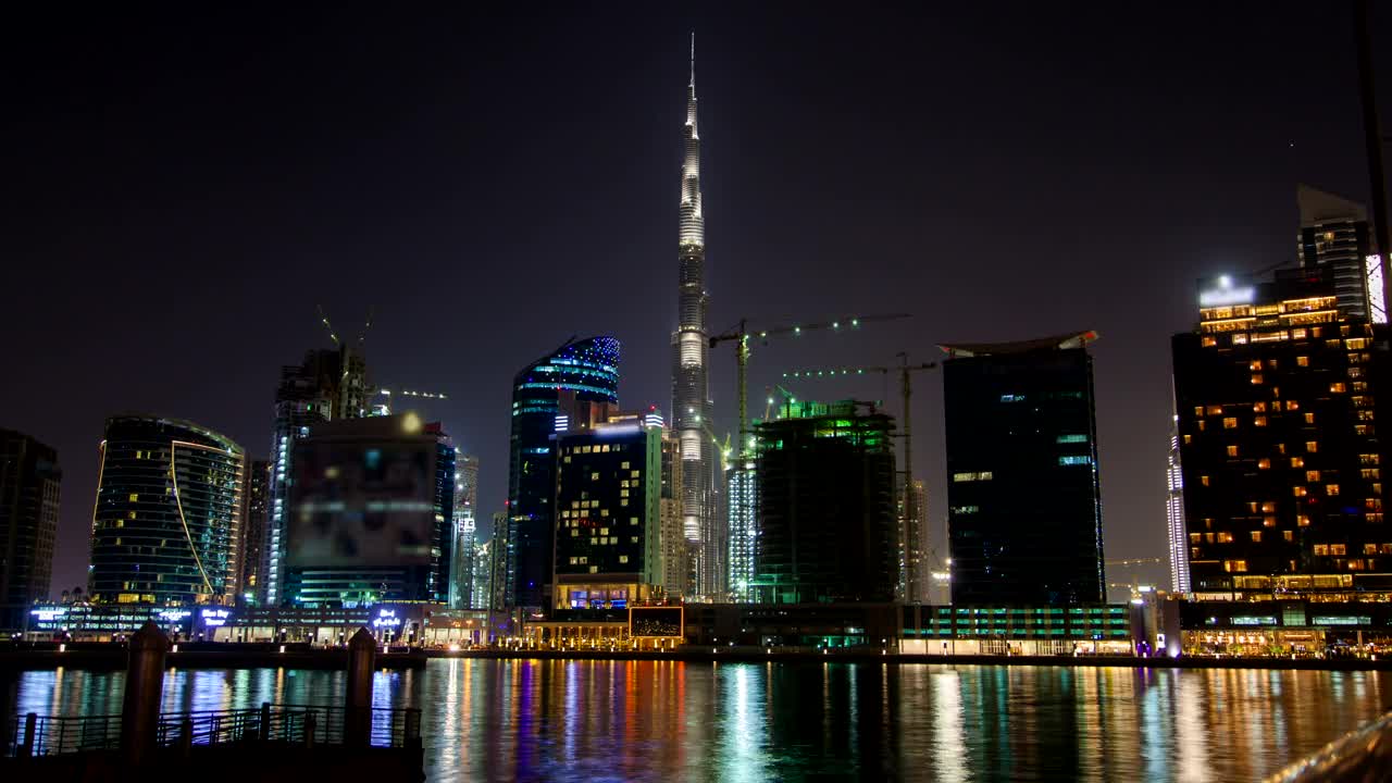 Video Stock City Buildings And Burj Khalifa At Night Live Wallpaper For PC - Free Download