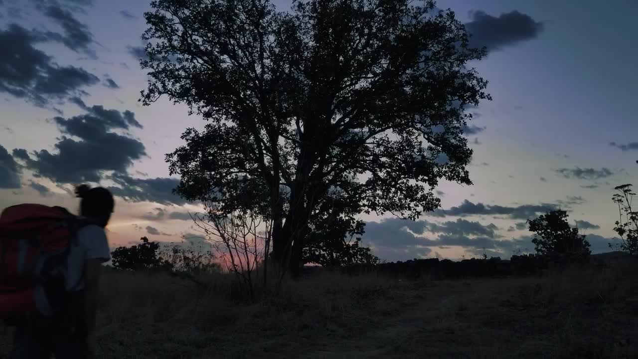 Stock Video Pair Of Mountaineers Walking Through Nature At Dusk Live Wallpaper - Free Download