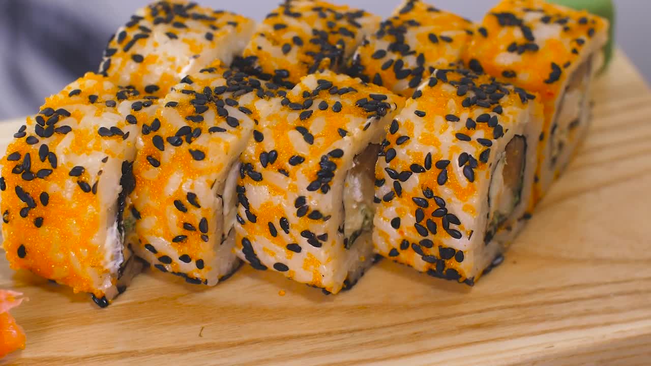 Free Video Stock sushi plate on a wooden board Live Wallpaper - Free Download