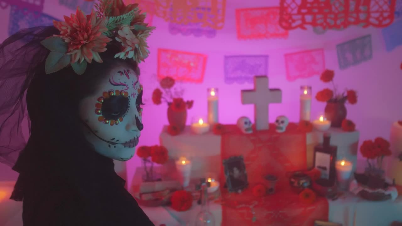 Video Stock Portrait Of A Catrina Looking At The Camera Live Wallpaper Free - Free Download