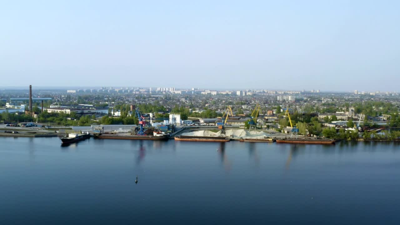 Stock Video Flying Above The Industrial Port With Cranes Live Wallpaper For PC - Free Download