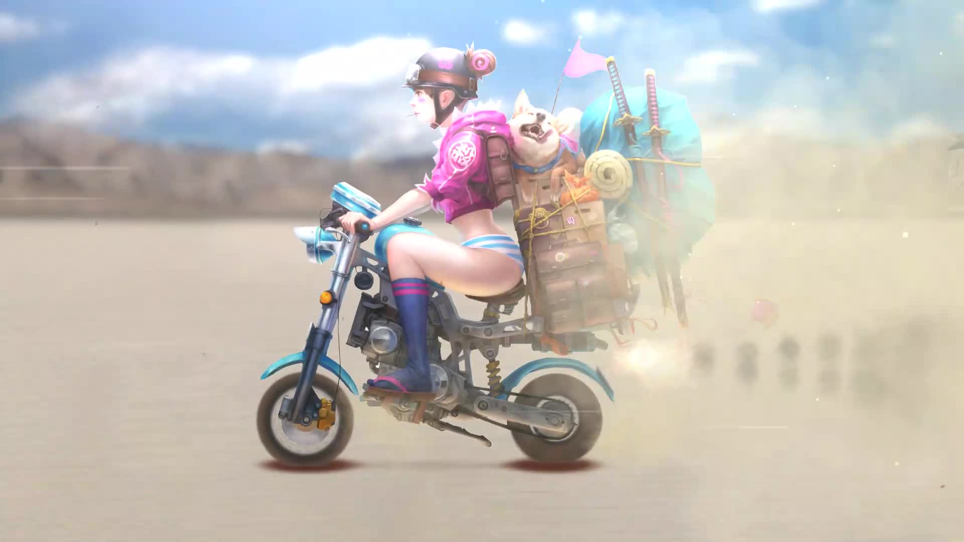 Motorcycle Girl With Dog Live Wallpaper - Free Download
