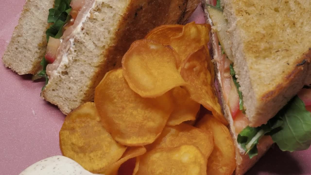 Video Stock Potato Chips Arrangement And A Sandwich Split In Two Live Wallpaper Free - Free Download