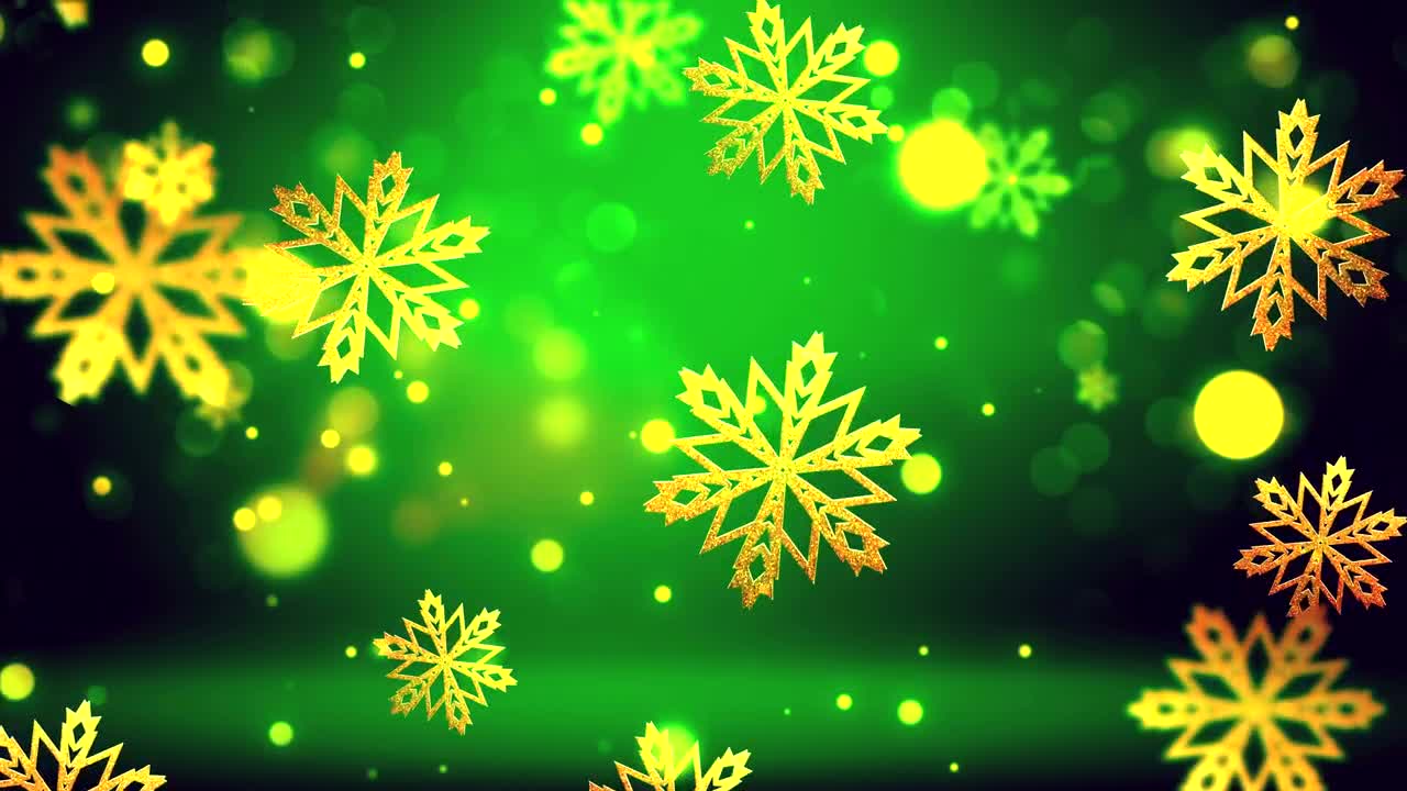 Video Stock Christmas Golden Snowflakes On Green Background Live Wallpaper For PC - Free Download