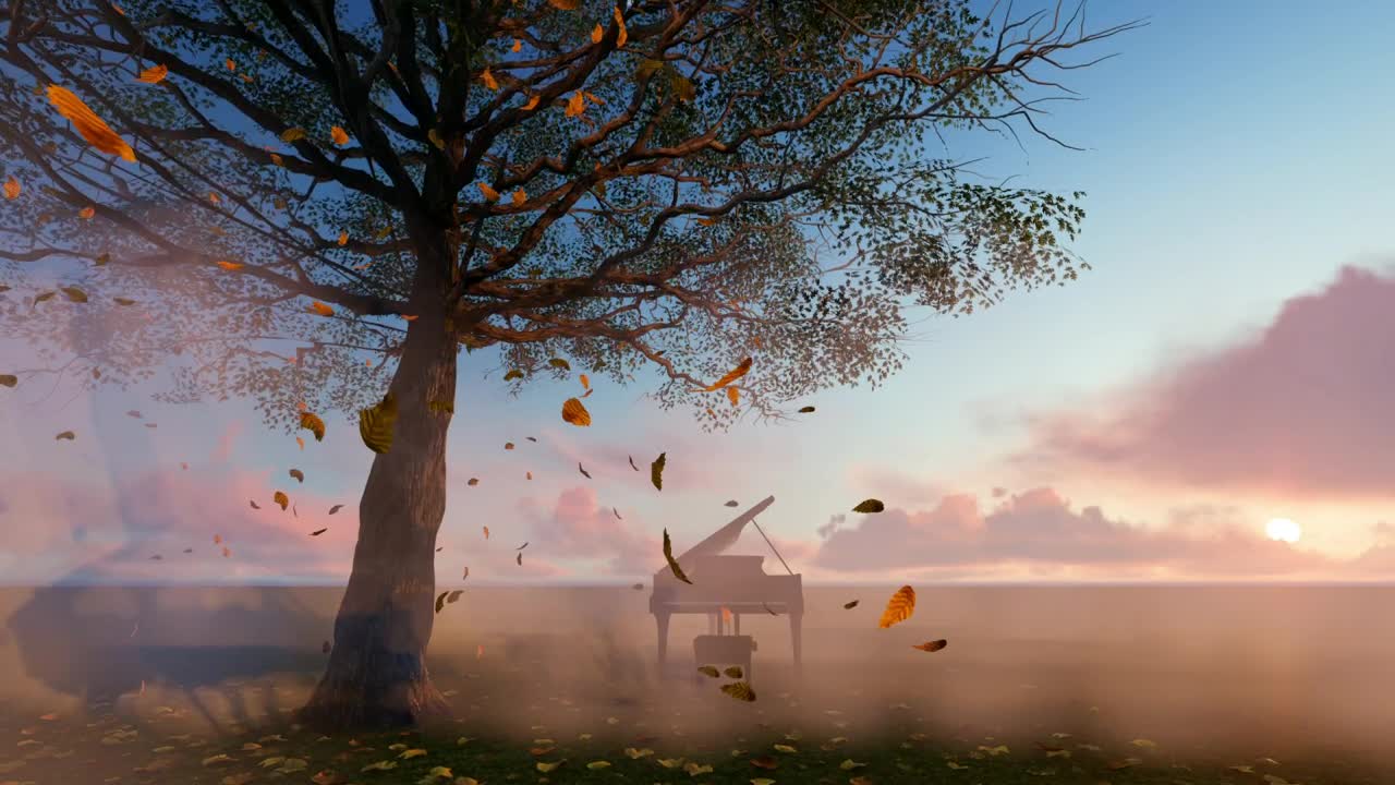 Video Stock Piano Under A Tree With Dry Leaves Falling Live Wallpaper Free - Free Download