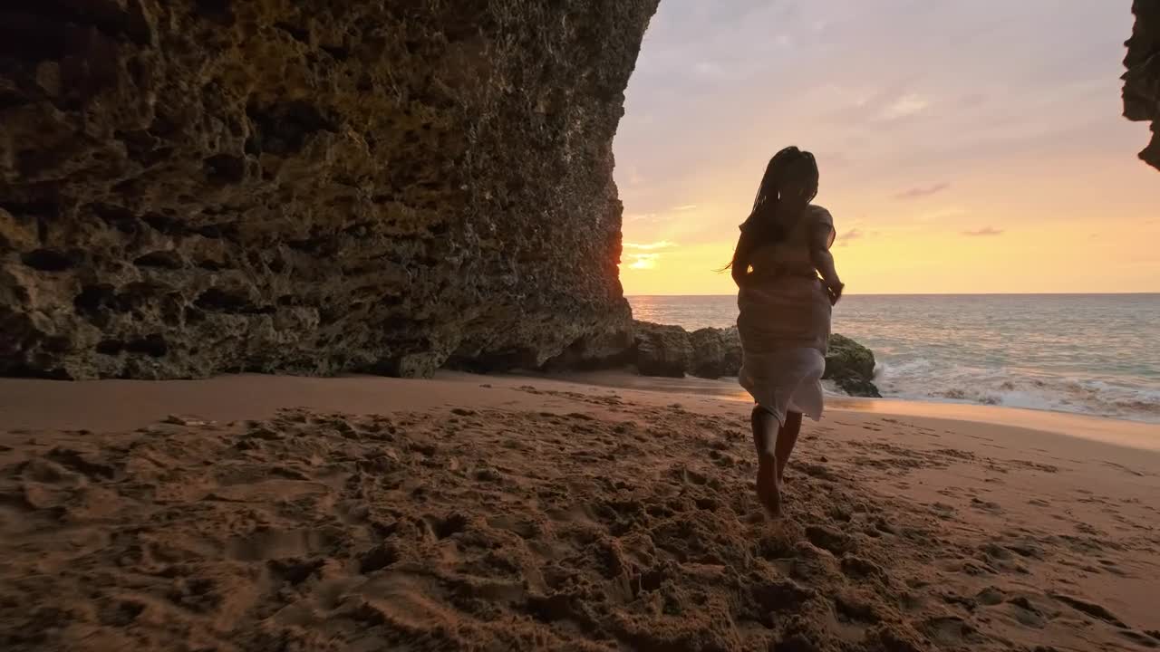 Stock Video Happy Woman Runs On Bali Beach At Sunset Animated Wallpaper - Free Download