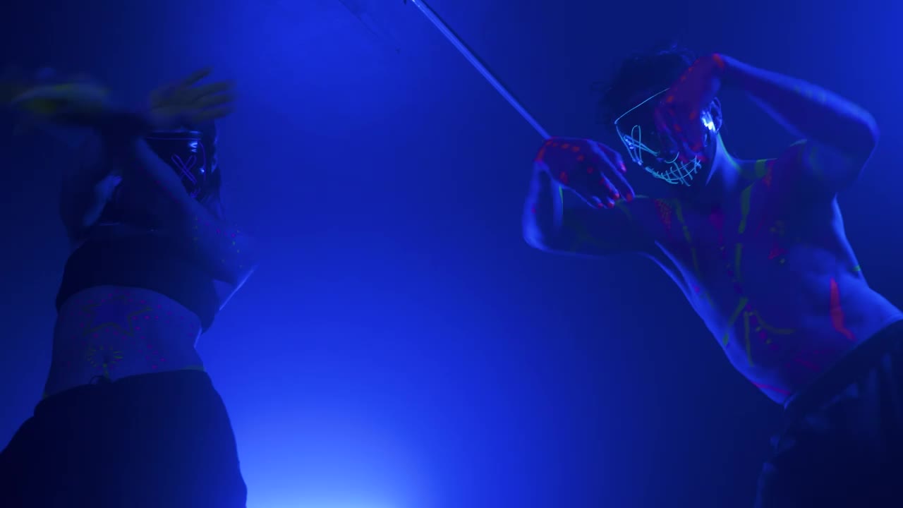 Free Stock Video Young Dancers Doing Dance Steps With Neon Masks Live Wallpaper - Free Download