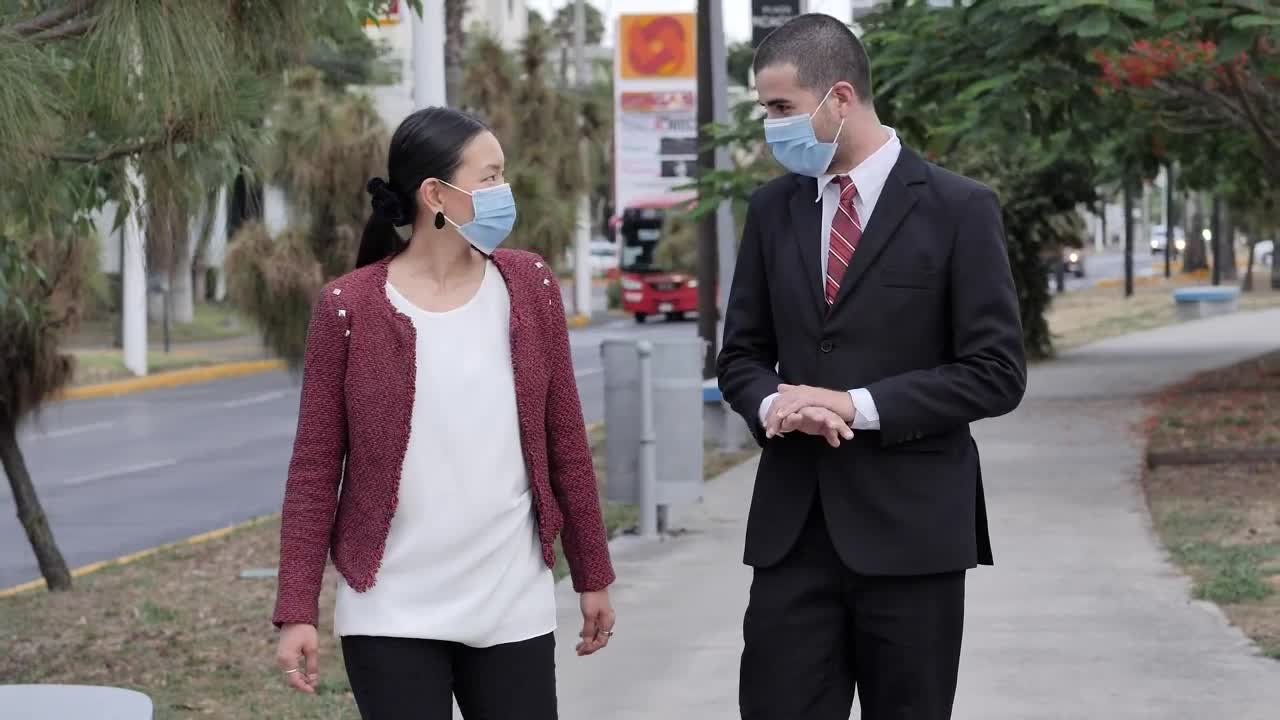 Stock Video Friends In Masks Talking And Walking On The Street Live Wallpaper For PC - Free Download