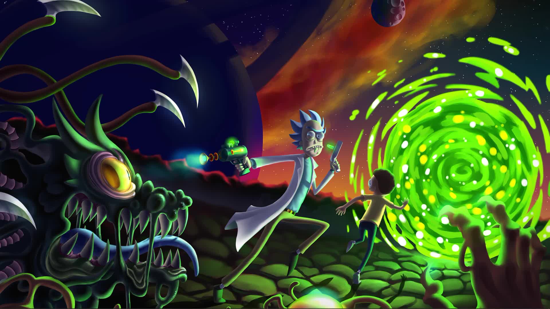 AdultSwim Rick and Morty Running From Monster Live Wallpaper - Free Download