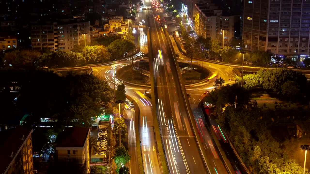 Free Stock Video Roundabout And Overpass With Fast Traffic At Night Live Wallpaper - Free Download