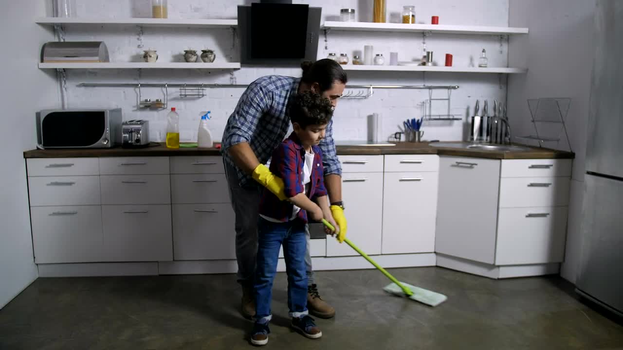 Stock Video Father And Son Cleaning Their House Live Wallpaper For PC - Free Download