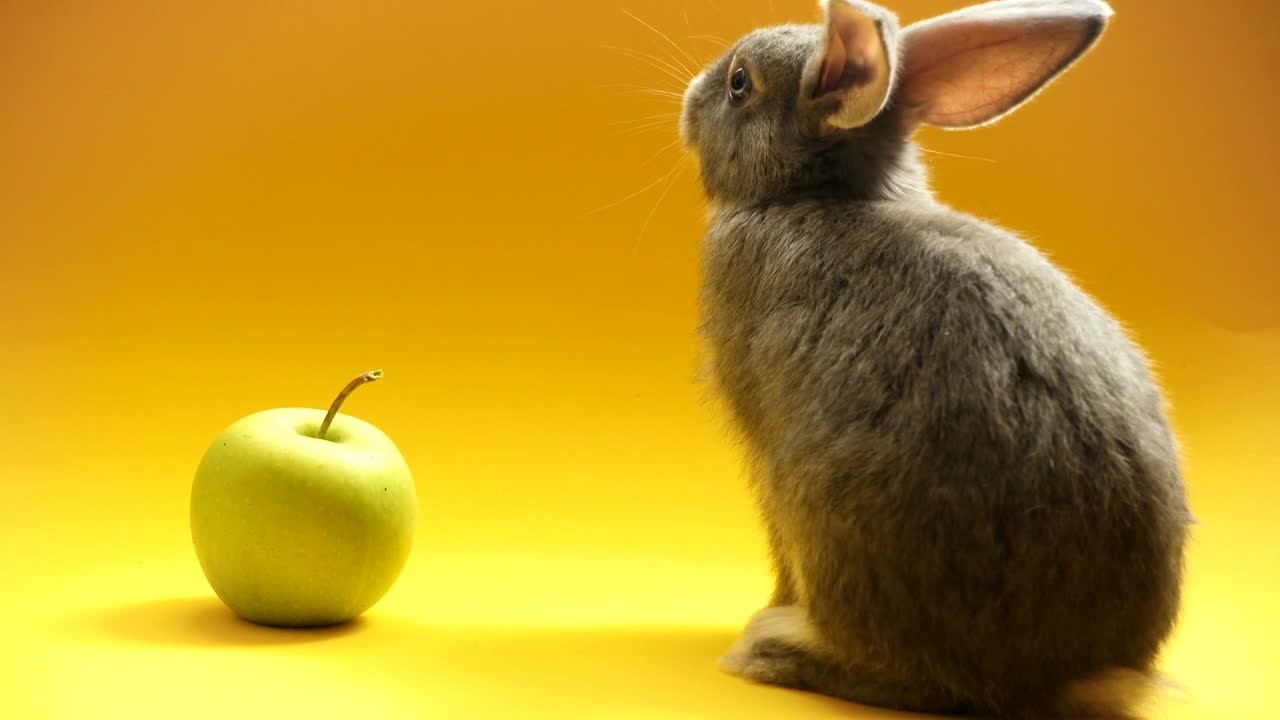 Stock Video Gray Rabbit And An Apple Live Wallpaper For PC - Free Download