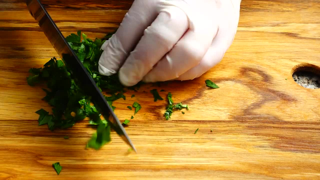 Stock Video Person In Gloves Cutting Parsley Live Wallpaper - Free Download