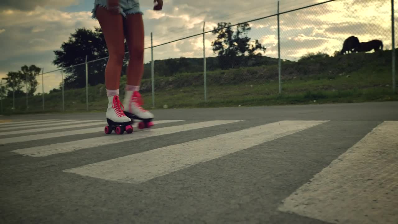 Stock Video Girl Crossing An Empty Street Skating On Roller Skates Live Wallpaper For PC - Free Download