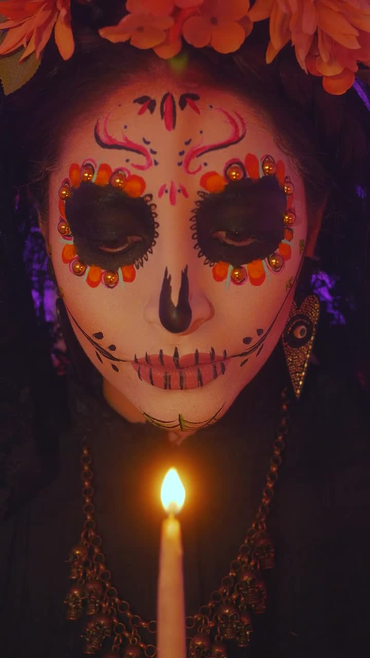 Stock Video Face Of A Catrina Putting Out A Candle On The Live Wallpaper For PC - Free Download