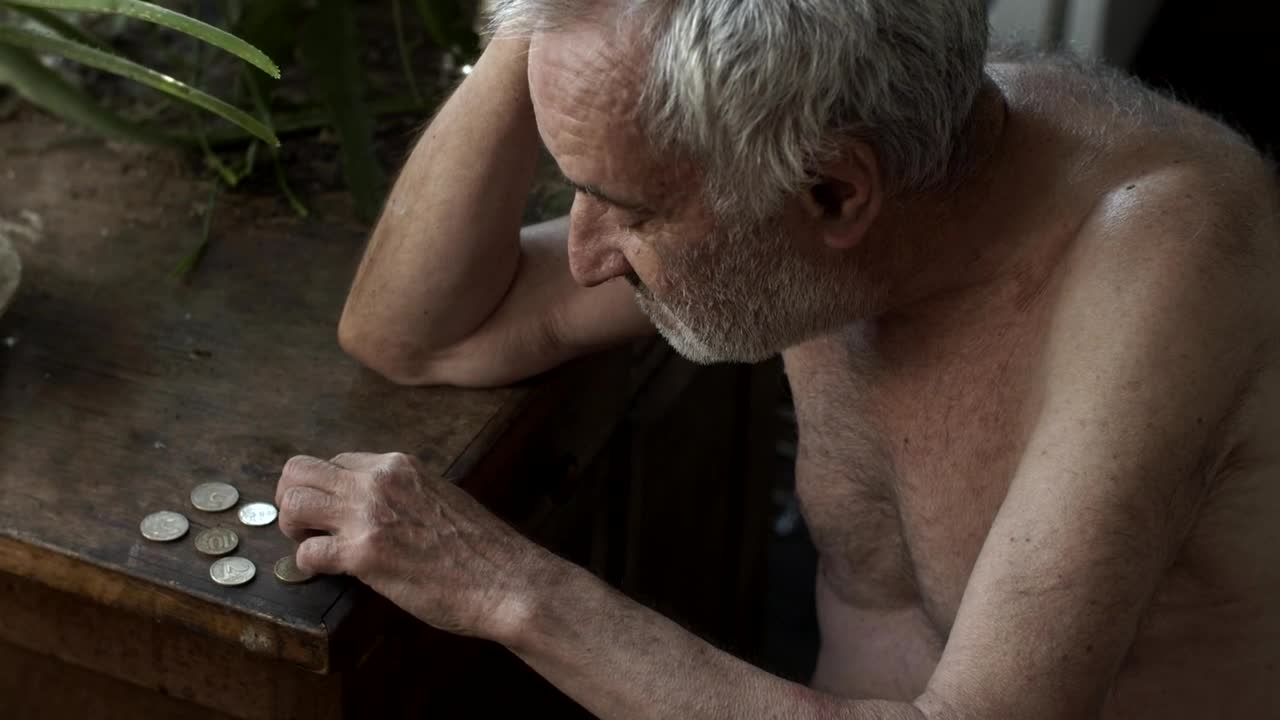 Stock Video Gray Haired Old Man Counting A Few Coins Live Wallpaper For PC - Free Download