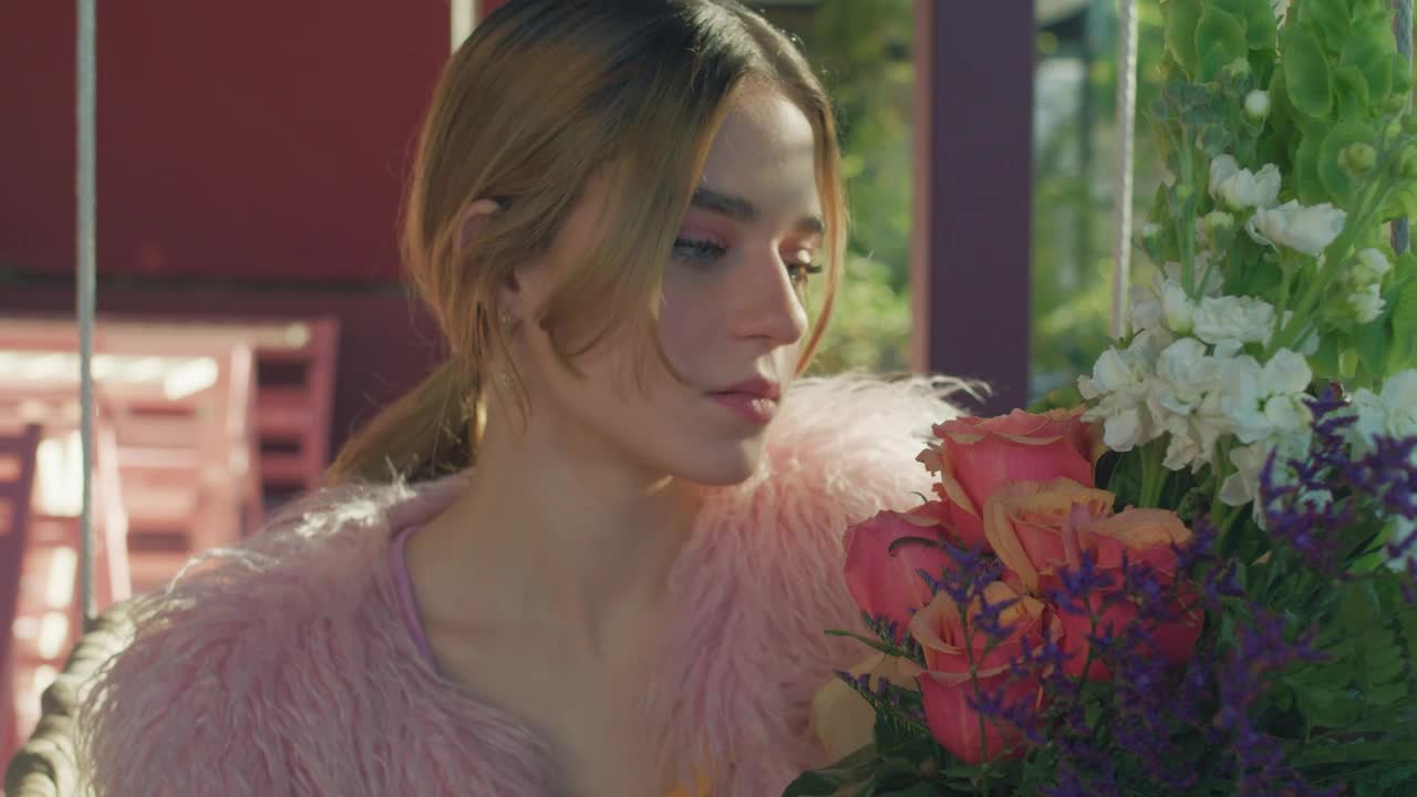 Stock Video Girl In Love Smells A Bouquet Of Flowers Live Wallpaper For PC - Free Download