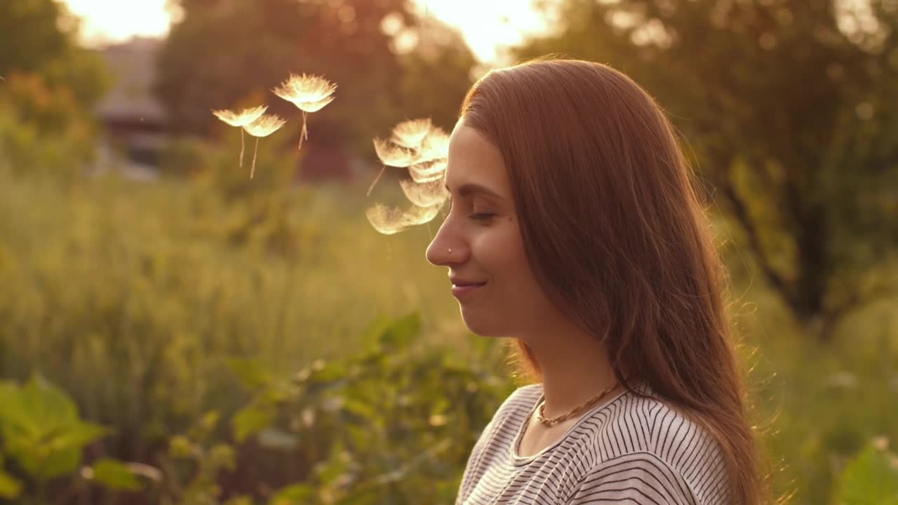Stock Video Dandelion Seeds Fall On The Face Of A Happy Woman Live Wallpaper For PC - Free Download