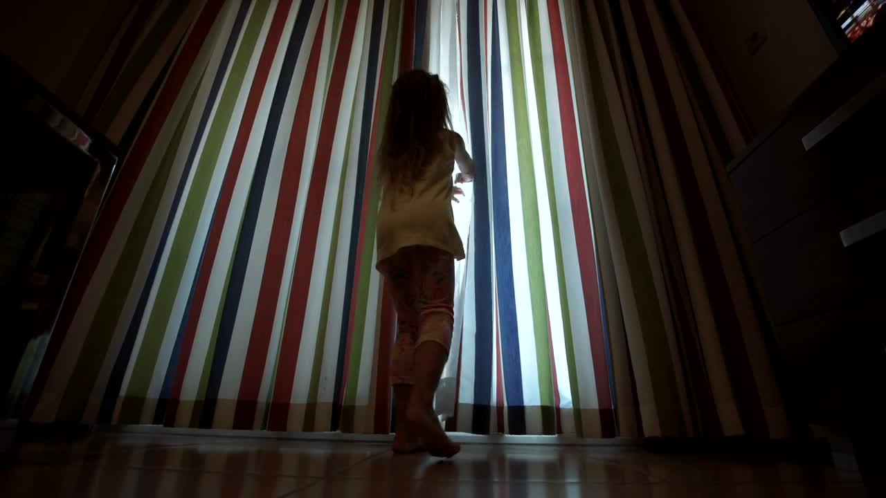 Stock Video Little Girl Opening The Curtains Animated Wallpaper - Free Download