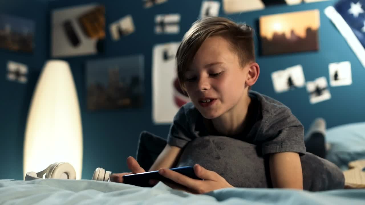 Free Video Stock teen boy chatting on the phone in the bedroom Live Wallpaper - Free Download