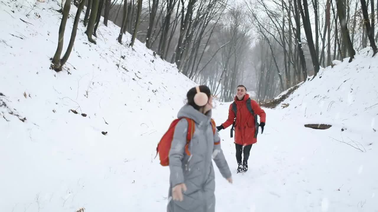 Stock Video Couple Walking Happily Through A Forest While Snowing Live Wallpaper For PC - Free Download
