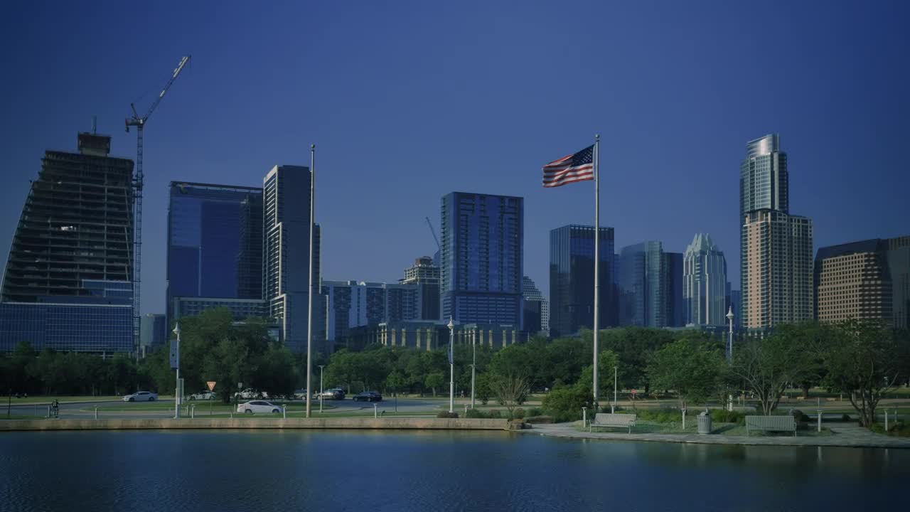 Stock Video Panorama Of A City From A Nearby Lake Live Wallpaper - Free Download