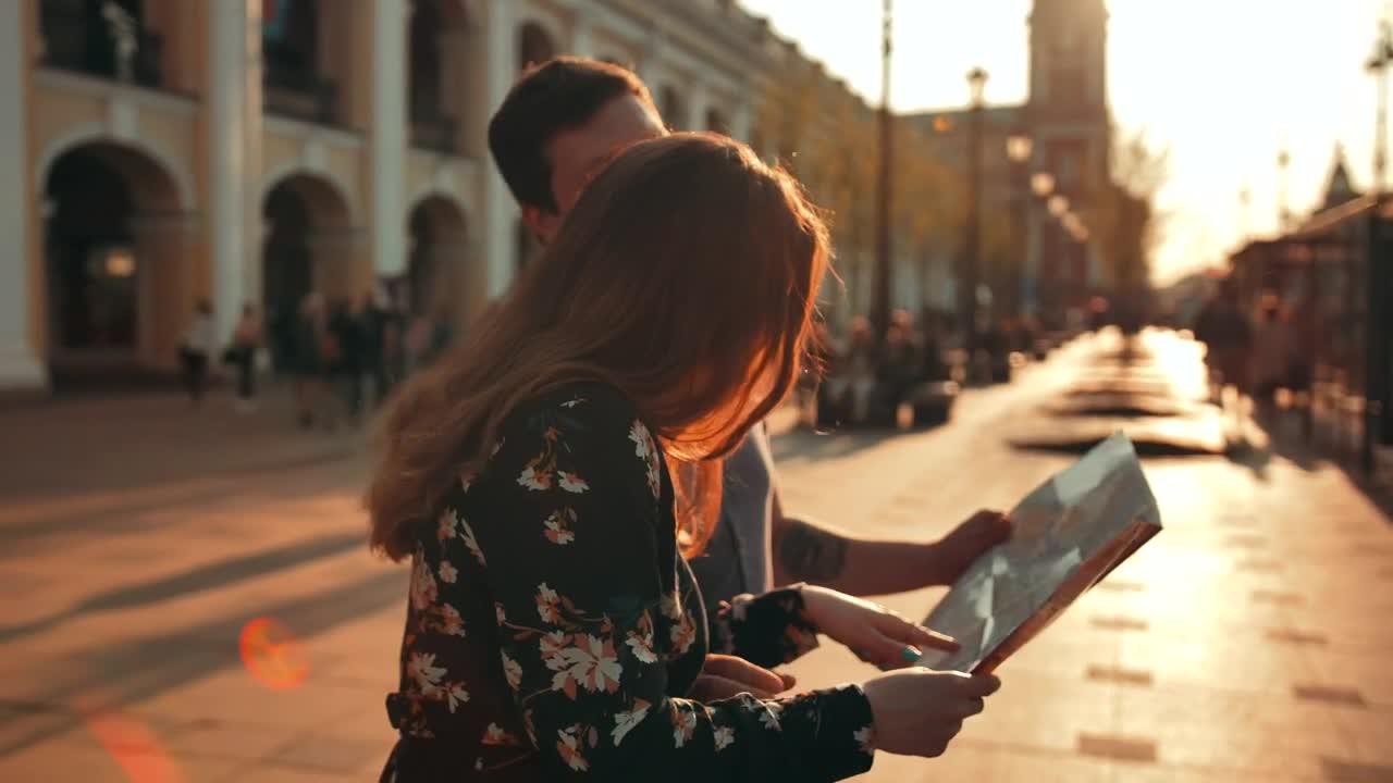 Stock Video Honeymoon Of A Couple Looking On A Map Animated Wallpaper - Free Download