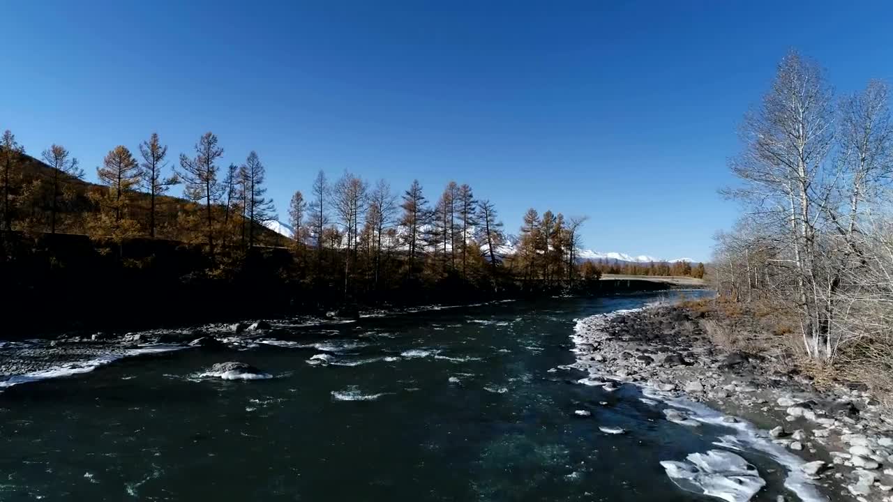 Stock Video Drone Flying Over Winter River Towards Mountains Live Wallpaper For PC - Free Download