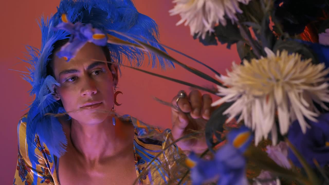 Stock Video Lgbtq Boy With Extravagant Clothes With Feathers And Flowers Animated Wallpaper - Free Download