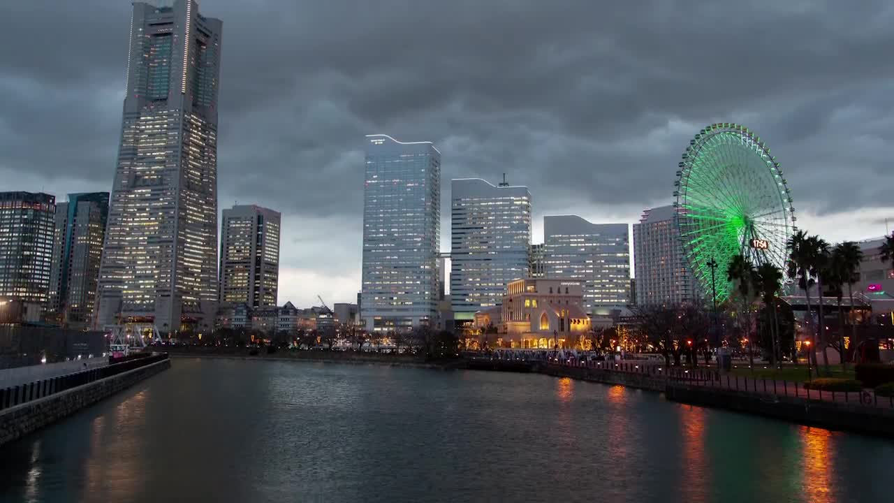 Free Stock Video Yokohama Skyscrapers And A Fair Wheel At Night Live Wallpaper - Free Download