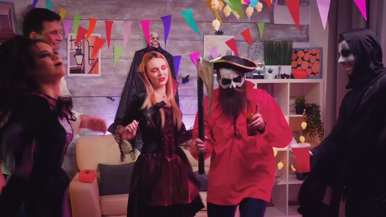 Stock Video Halloween Costume Party With Friends Dancing Live Wallpaper For PC - Free Download