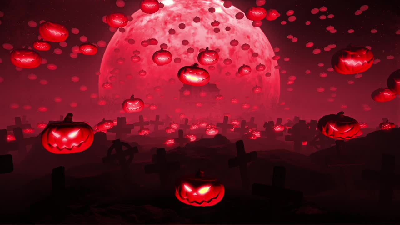 Stock Video Graveyard Full Of Floating Pumpkins And A Big Moon Live Wallpaper For PC - Free Download
