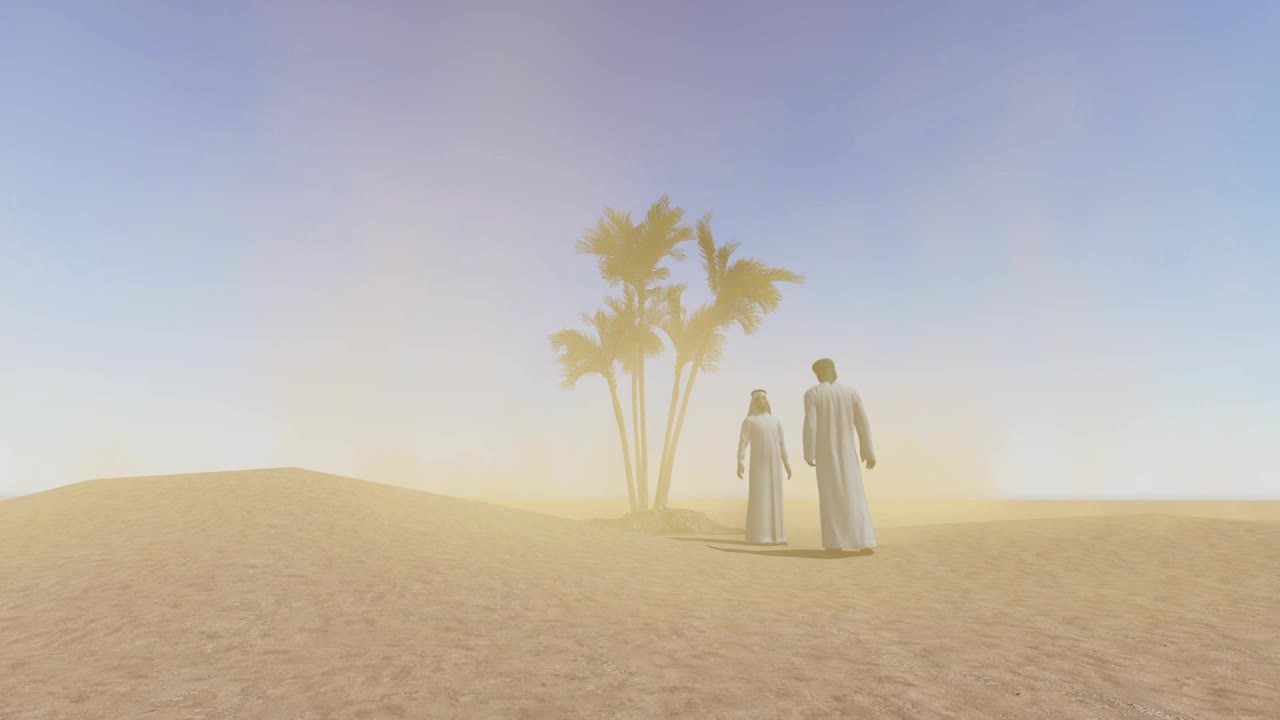 Stock Video Men In Arab Clothing In A Sandy Desert In Animated Wallpaper - Free Download