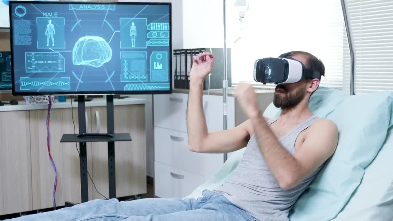 Stock Video Patient In Futuristic Hospital Uses Vr To Look At Brain Live Wallpaper - Free Download