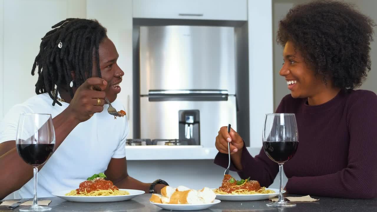 Stock Footage Wedding Couple At A Meal With Spaghetti And Wine In Live Wallpaper - Free Download
