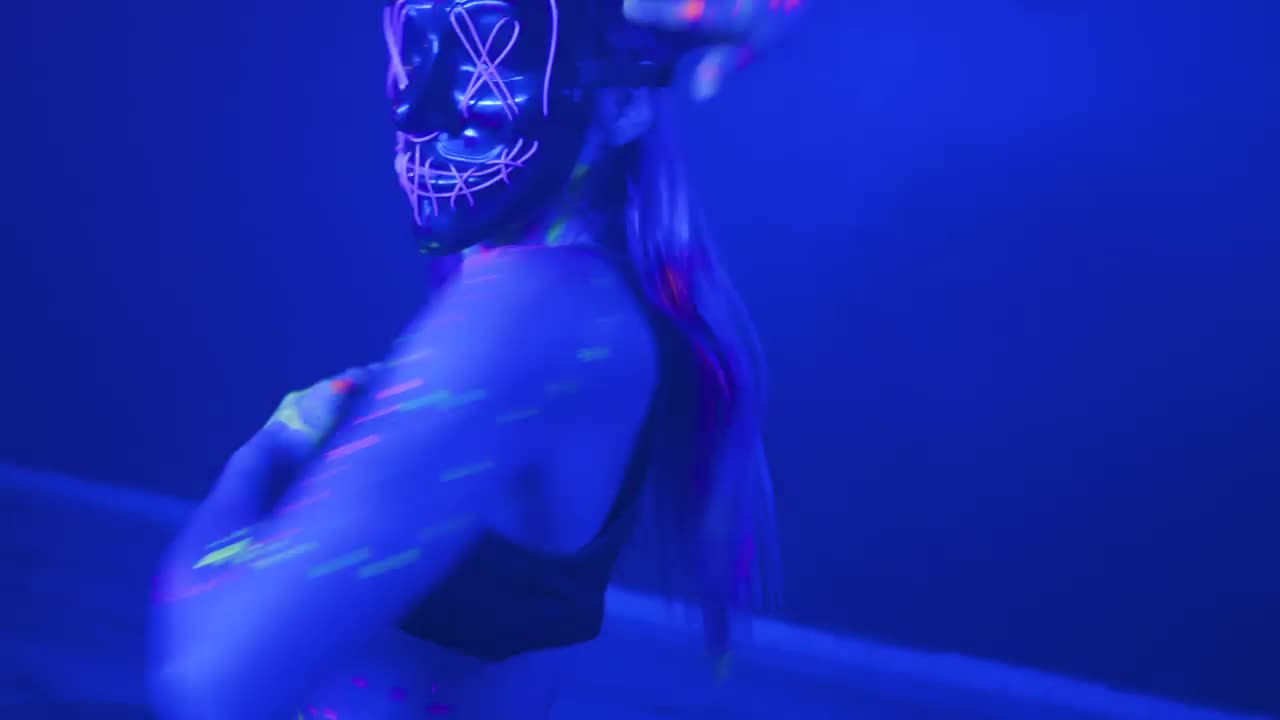 Video Stock Portrait Of A Girl With A Neon Mask Dancing Dynamically Live Wallpaper Free - Free Download