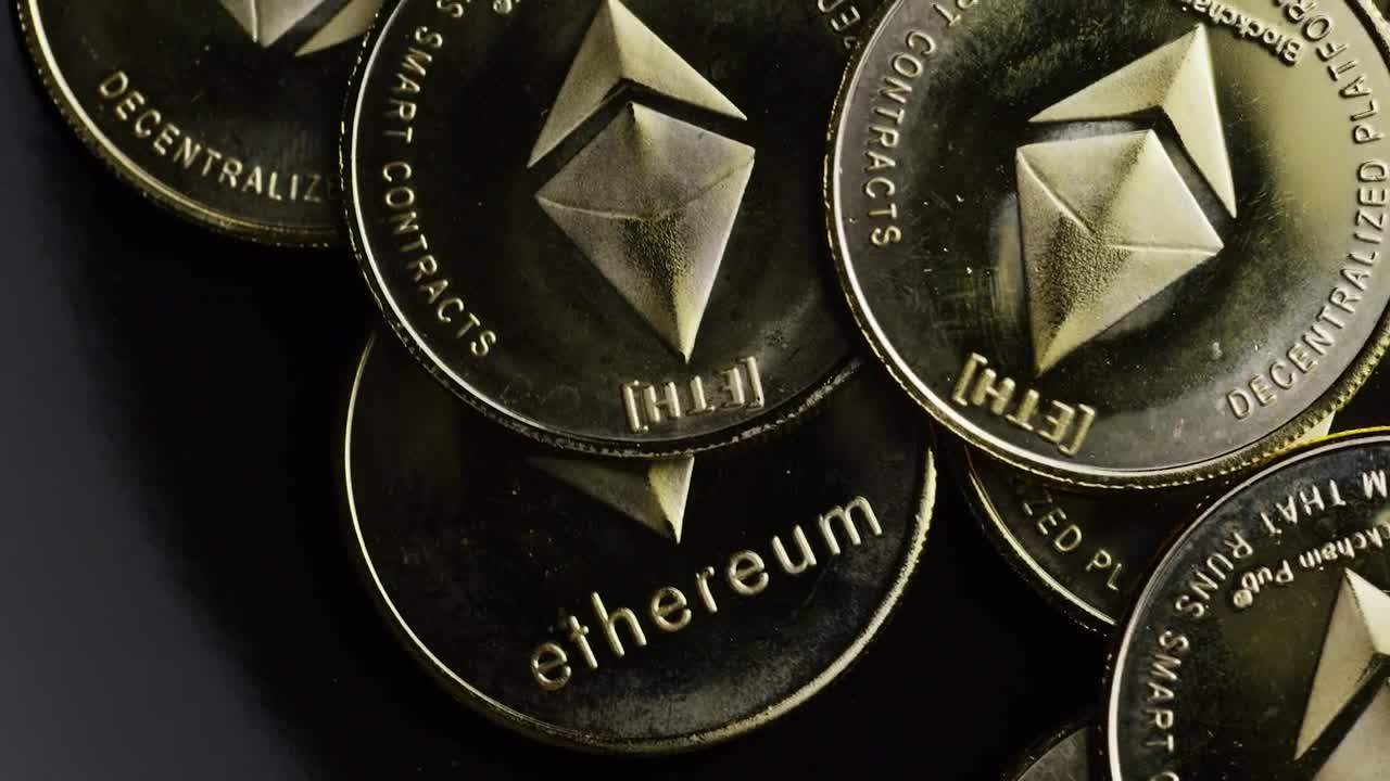 Stock Video Ethereum Golden Coins Shine And Rotate Live Wallpaper For PC - Free Download