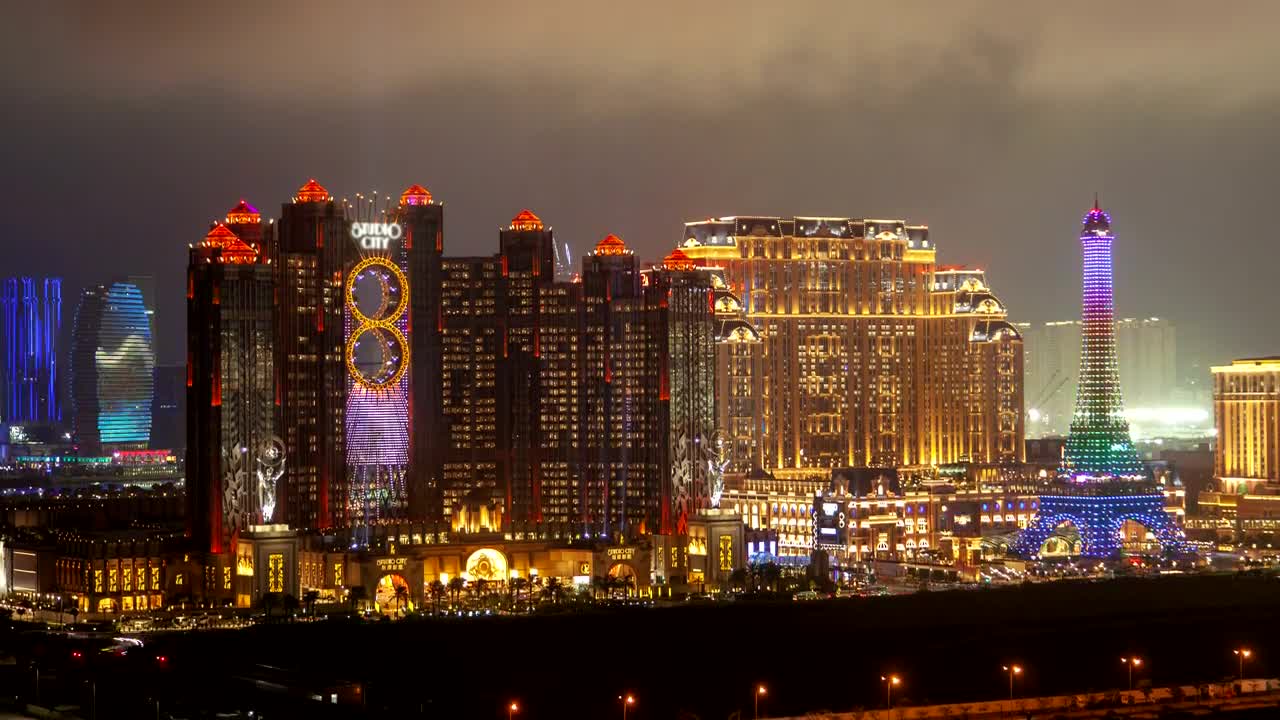 Stock Video Macau Casinos Flashing At Night Animated Wallpaper - Free Download