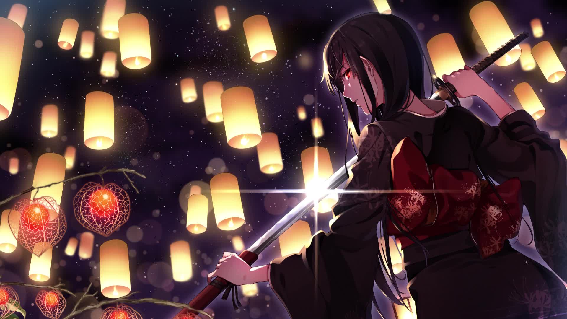Katana Girl Lanterns HD Live Wallpaper - Free Download