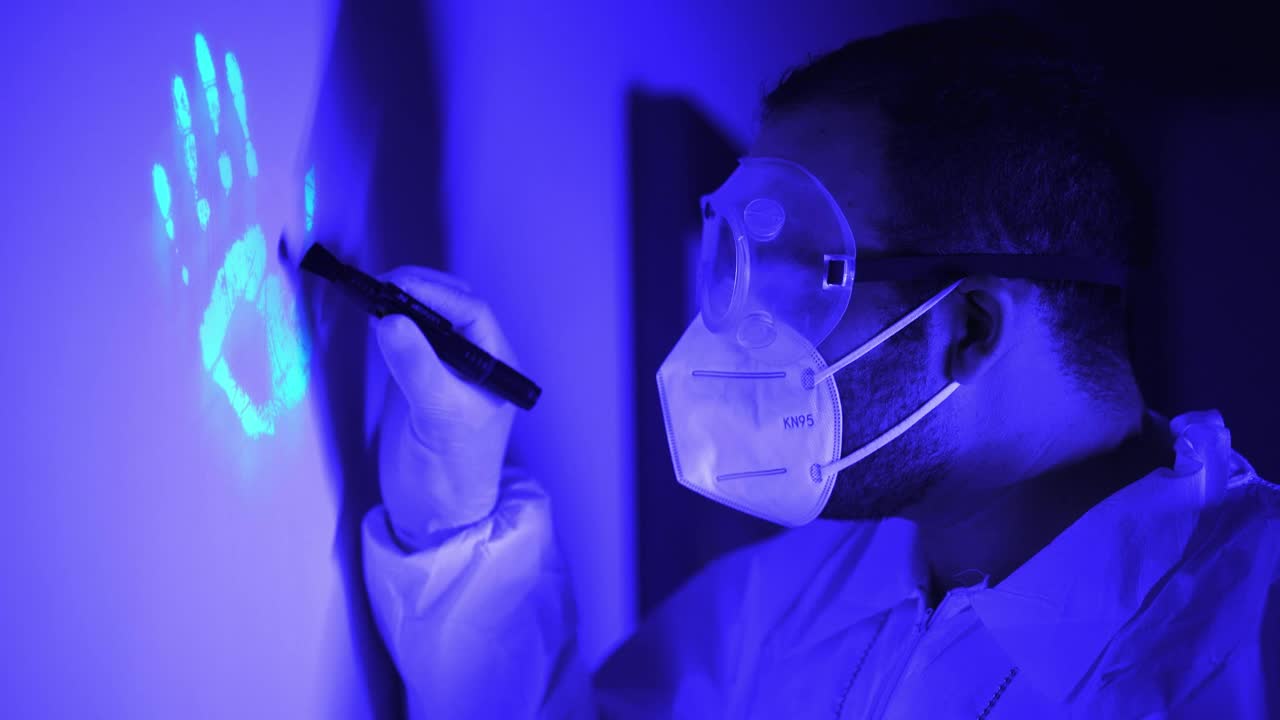 Free Video Stock taking and analyzing fingerprints under black light Live Wallpaper - Free Download