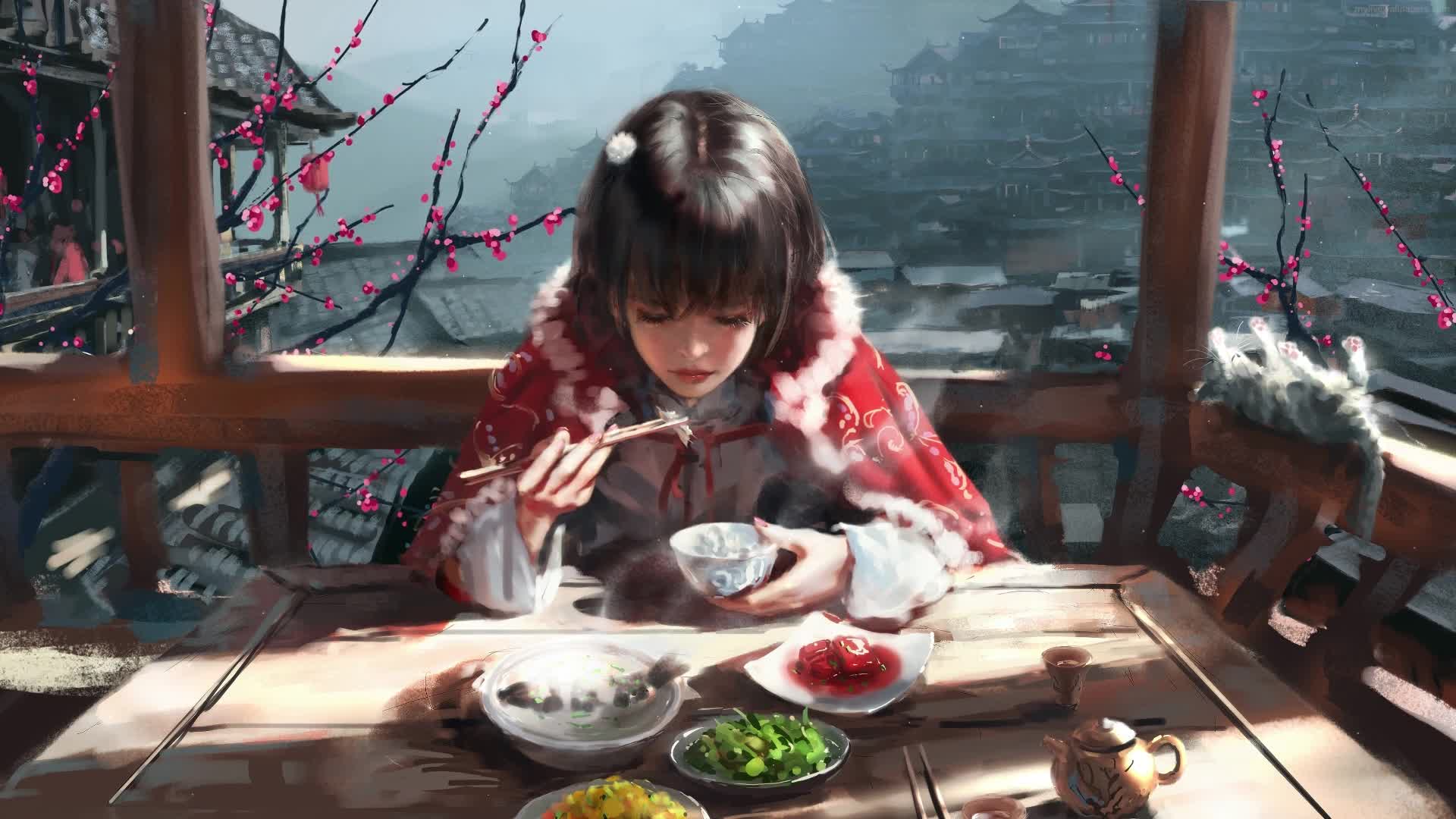 Live Wallpaper Girl and Food in Japan - Free Download