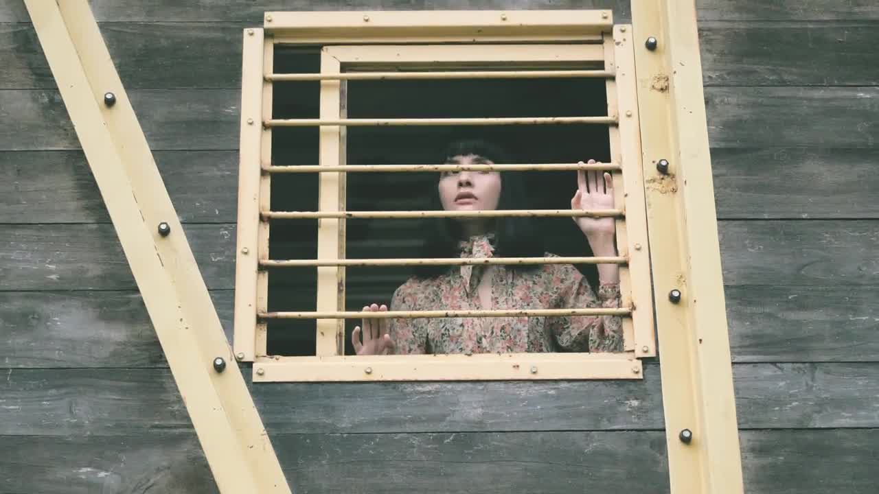 Stock Video Girl Peeking Out Of The Window Of An Old Cabin Live Wallpaper For PC - Free Download