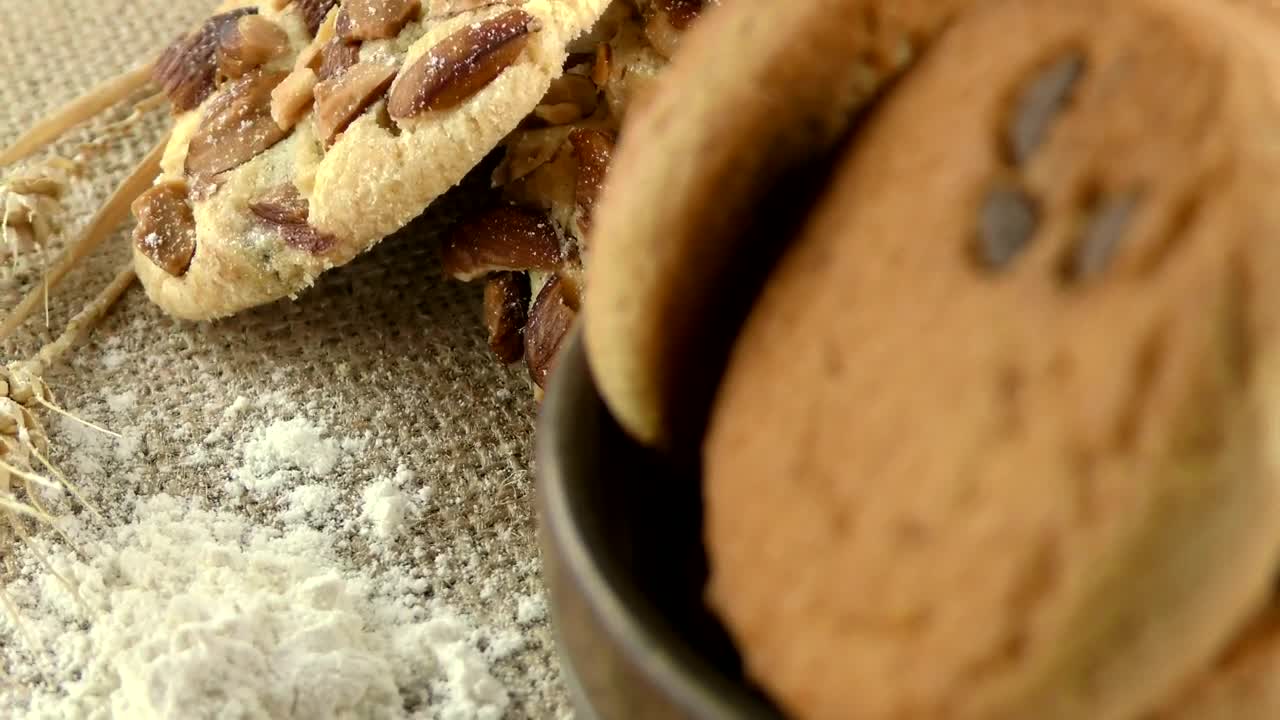 Stock Footage Wheat And Chocolate Cookies With Almonds Live Wallpaper - Free Download