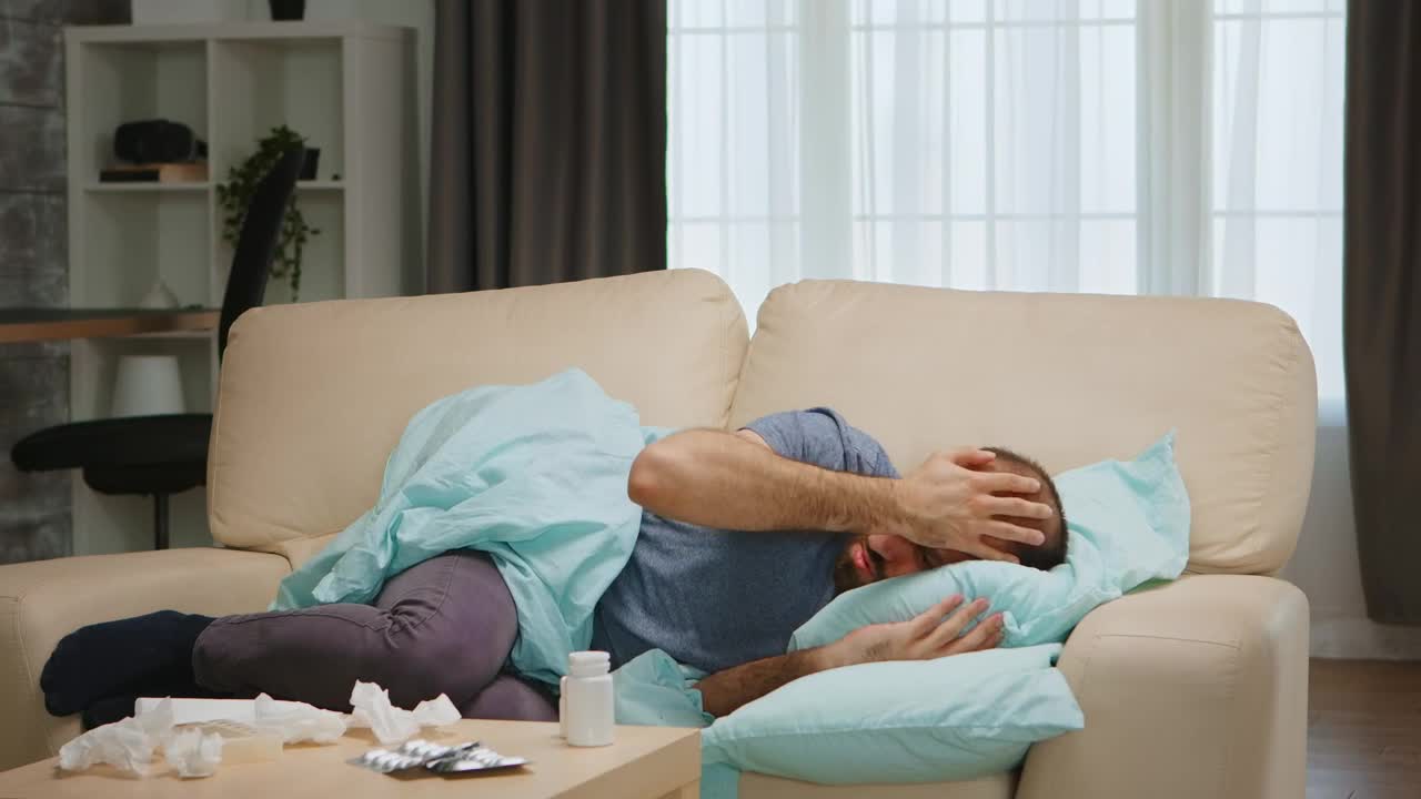 Free Stock Video Sick Man Lays On Sofa During Coronavirus Pandemic Live Wallpaper - Free Download